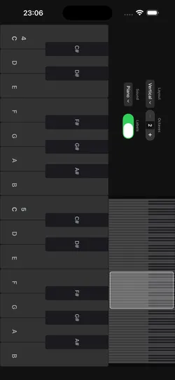 The Piano Keyboard in the Pitch Diagram app