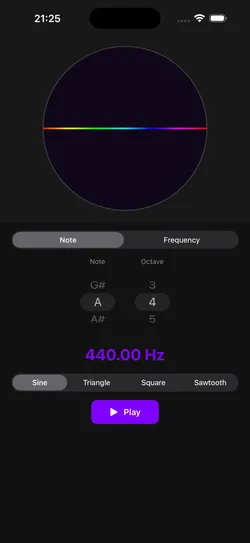 The Tone Generator in the Pitch Diagram app